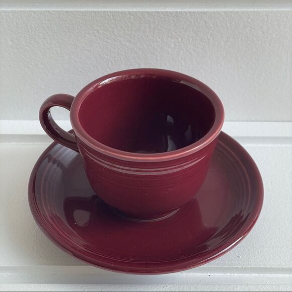 Fiesta Homer Laughlin Cinnabar Tea Cup and Saucer - Picture 4 of 9